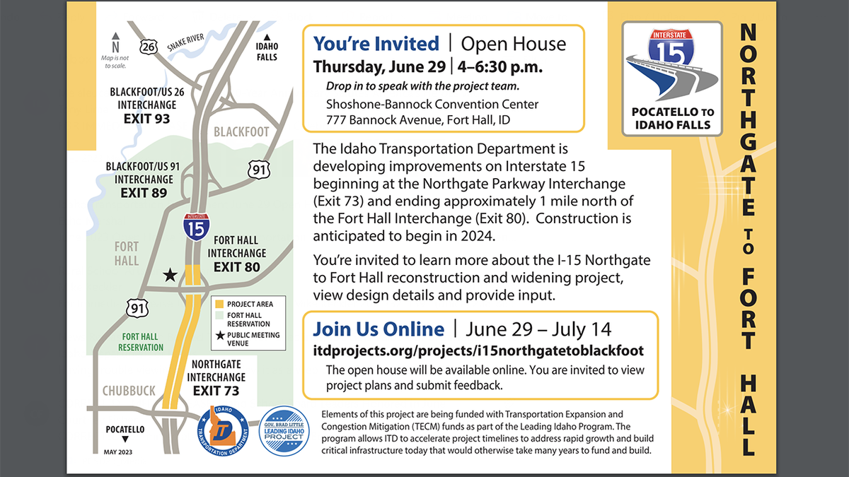 I-15 Northgate to Fort Hall Interchange widening open house on Thursday ...