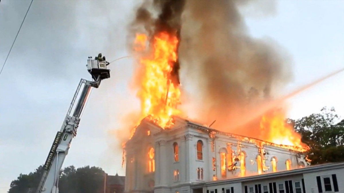 <i></i><br/>An historic church in Spencer was destroyed in a fire that was apparently started after the steeple was struck by lightning.