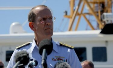 US Coast Guard Rear Admiral John Mauger speaks during a press conference in Boston on June 22.