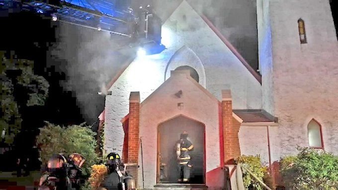 <i>WABC</i><br/>The multi-alarm blaze at the Episcopal Church of Messiah in Central Islip caused 