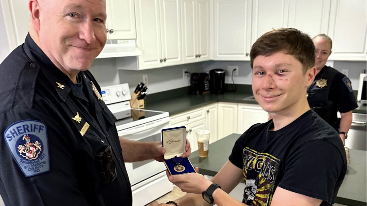 <i>St. Mary's County Sheriff's Office/WMAR</i><br/>A patrol deputy was honored on Tuesday for his bravery against an assailant early Monday morning in St. Mary's County.
