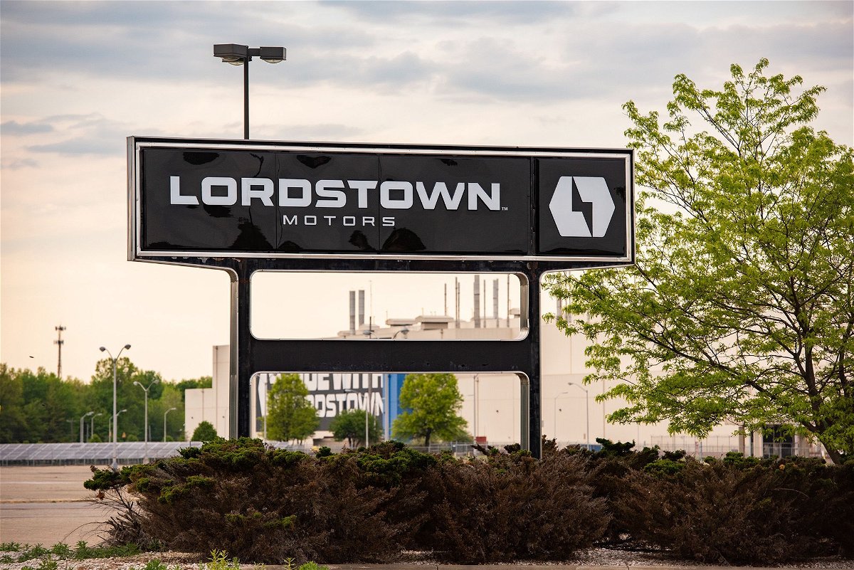 <i>Dustin Franz/Bloomberg/Getty Images</i><br/>Signage outside Lordstown Motors Corp. headquarters in Lordstown