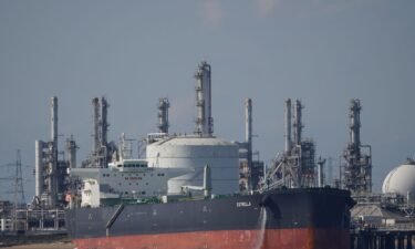 Crude oil tanker 'Estrella' is moored in the Port of Tees on September 2