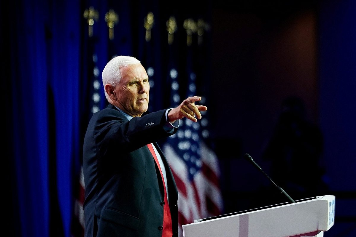 <i>Elizabeth Frantz/Reuters</i><br/>Republican presidential candidate and former Vice President Mike Pence addresses The Faith and Freedom Coalition's 2023 