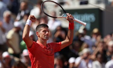 Novak Djokovic of Serbia celebrates victory over Juan Pablo Varillas of Peru during their Fourth Round match on Day Eight of the 2023 French Open at Roland Garros on June 4 in Paris