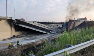 A general view shows the partial collapse of Interstate 95 after a fire underneath an overpass in Philadelphia