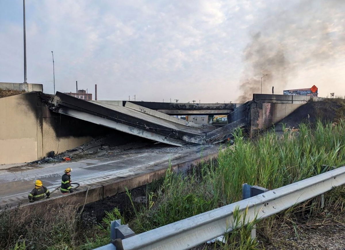 <i>City of Philadelphia Office of Emergency Management/Reuters</i><br/>A general view shows the partial collapse of Interstate 95 after a fire underneath an overpass in Philadelphia