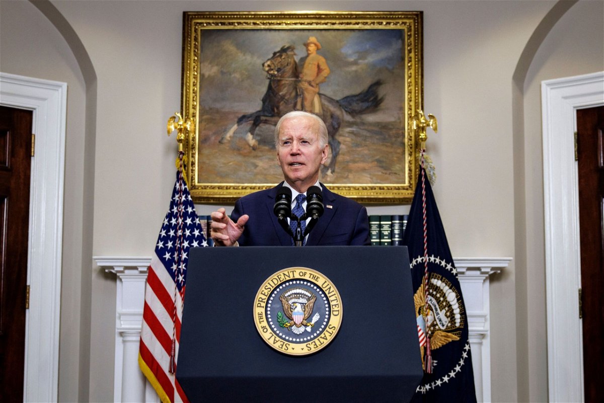 <i>Samuel Corum/AFP/Getty Images</i><br/>US President Joe Biden delivers remarks on the bipartisan budget agreement in the Roosevelt Room of the White House in Washington