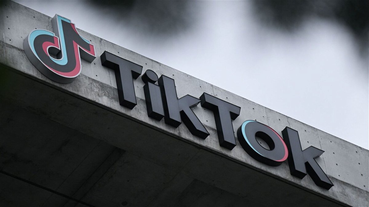 <i>Patrick T. Fallon/AFP/Getty Images</i><br/>The TikTok logo is displayed outside TikTok social media app company offices in Culver City
