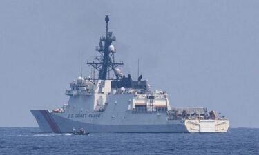 The U.S. Coast Guard Cutter Stratton (WMSL 752) is pictured during drills in the first trilateral coast guard exercise between the Philippines