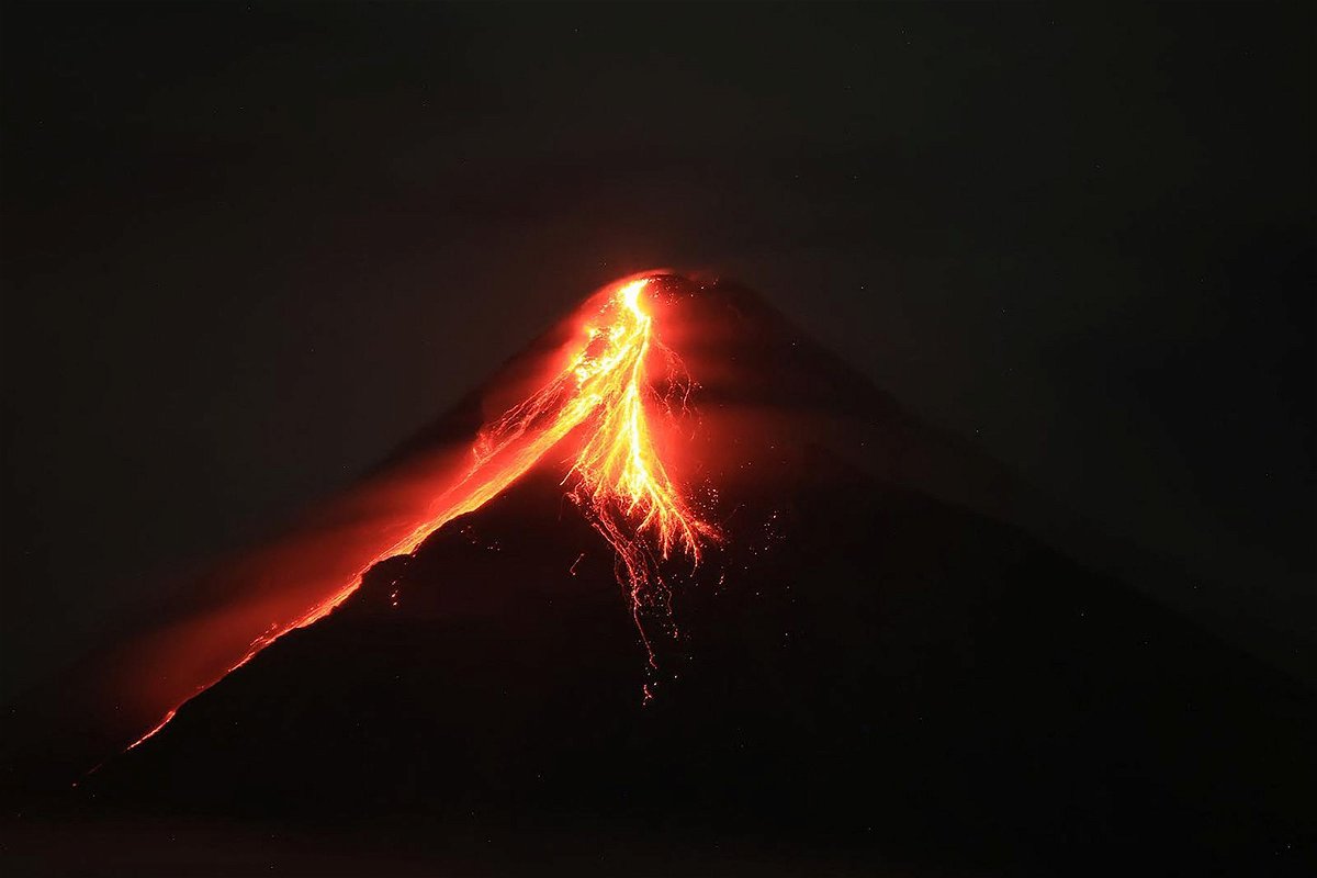 <i>Charism Sayat/AFP/Getty Images</i><br/>Mount Mayon spews lava during an eruption near Legazpi city in Albay province