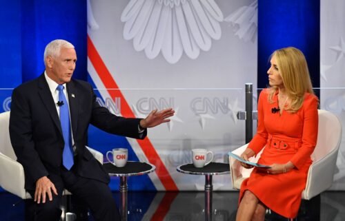 Former Vice President Mike Pence participates in a CNN Republican Presidential Town Hall moderated by CNN's Dana Bash at Grand View University in Des Moines