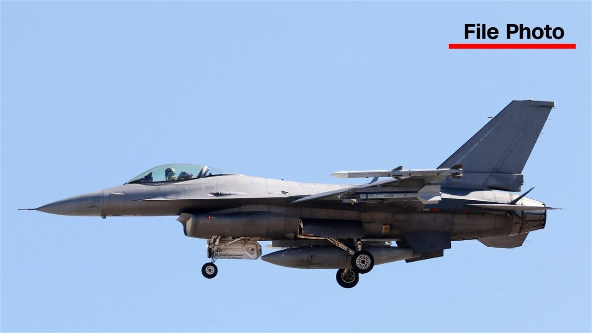 <i>Larry MacDougal/AP</i><br/>A General Dynamics F-16 Fighting Falcon fighter jet flies at Nellis AFB near Las Vegas