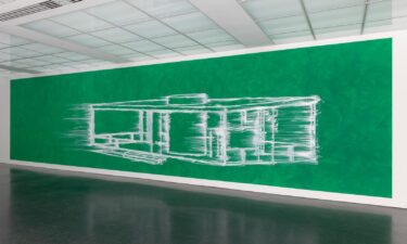 Simmons recreated this monumental chalk drawing of Philip Johnson's Glass House for the MCA Chicago's show