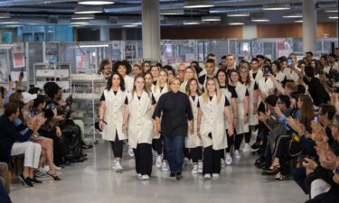 Silvia Venturini Fendi walks the runway at the finale of the Fendi Men's Spring-Summer 2024 show at Fendi Factory in Florence