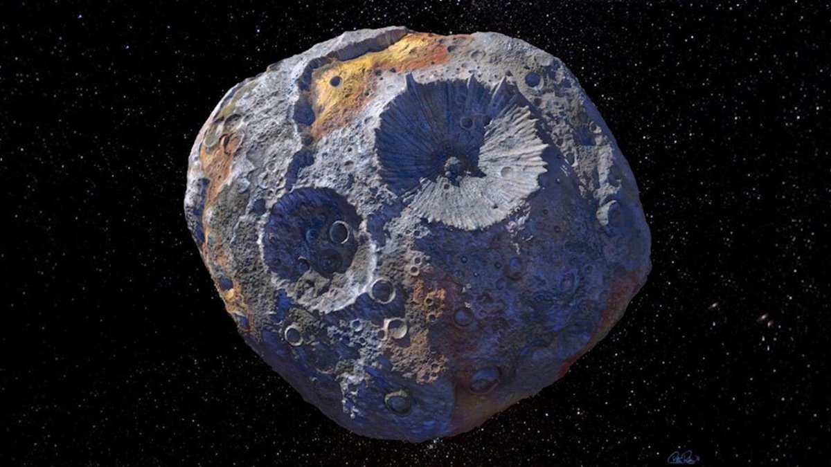<i>MaxarASU/P. Rubin/NASA/JPL-Caltech</i><br/>This rendering shows how scientists think the Psyche asteroid appears up close.