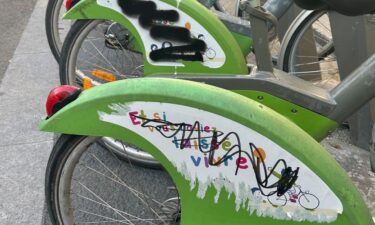 The bikes have been targeted with stickers opposing abortion rights.