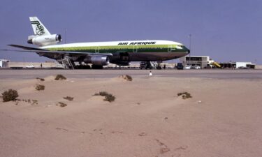 An Air Afrique plane is pictured in Mauritania in April 1973.