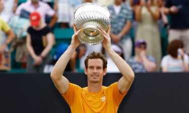 Andy Murray celebrates with the trophy after winning the Nottingham Open.