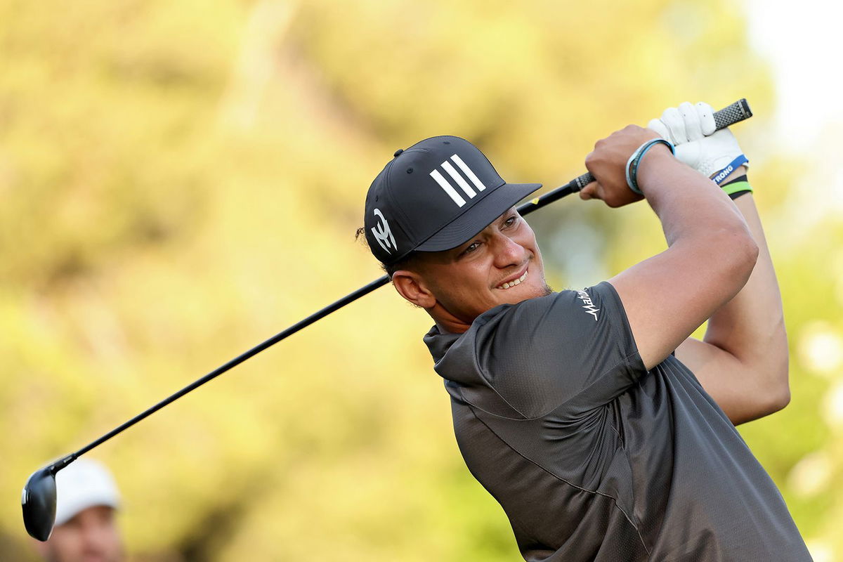 <i>Ezra Shaw/Getty Images</i><br/>Patrick Mahomes plays a shot during Capital One's The Match in Las Vegas.