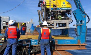 Pelagic's remotely operated vehicle Odysseus 6 is lifted out of the ocean after searching for debris from the Titan submersible on June 22.