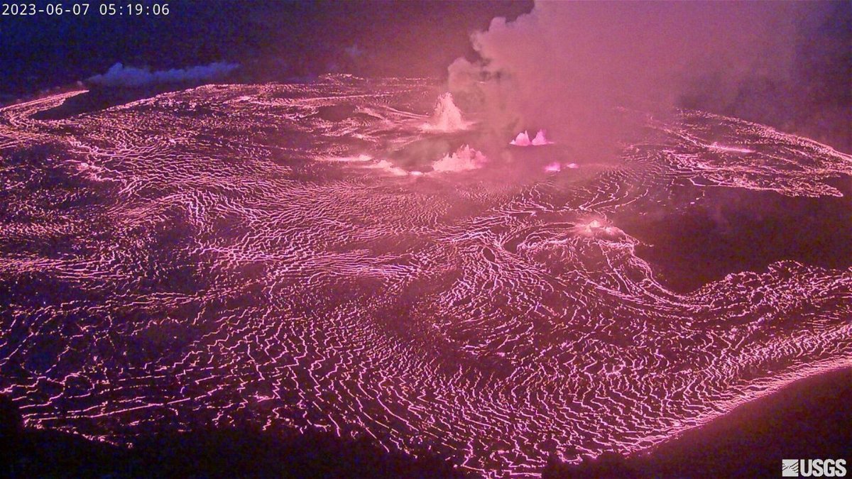 <i>U.S. Geological Survey/AP</i><br/>The eruption is visible on the summit of the Kilauea volcano in Hawaii.