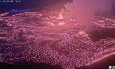 The eruption is visible on the summit of the Kilauea volcano in Hawaii.