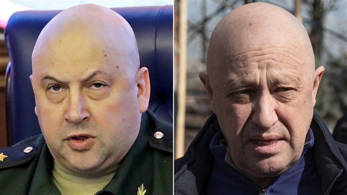 <i>AP</i><br/>The Russian air force commander Sergey Surovikin (left) and the Wagner chief Yevgeny Prigozhin