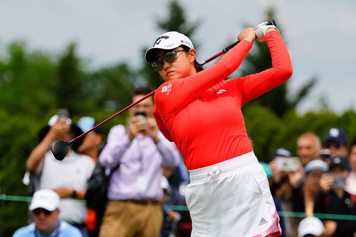 <i>Rich Graessle/Icon Sportswire/AP</i><br/>Rose Zhang at the first tee during the final round of the LPGA Mizuho Americas Open on Sunday.