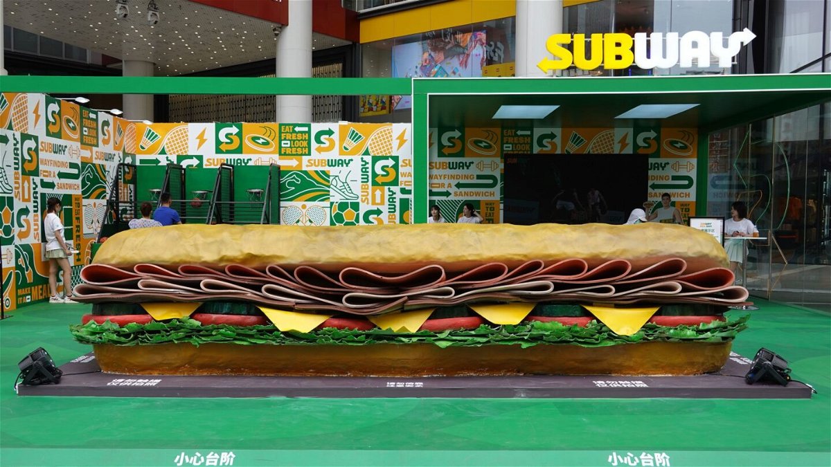 <i>CFOTO/Future Publishing/Getty Images</i><br/>A 5-meter-long Subway sandwich is seen here in Shanghai on May 30. The company is planning to expand massively across China over the next 20 years.