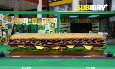 A 5-meter-long Subway sandwich is seen here in Shanghai on May 30. The company is planning to expand massively across China over the next 20 years.