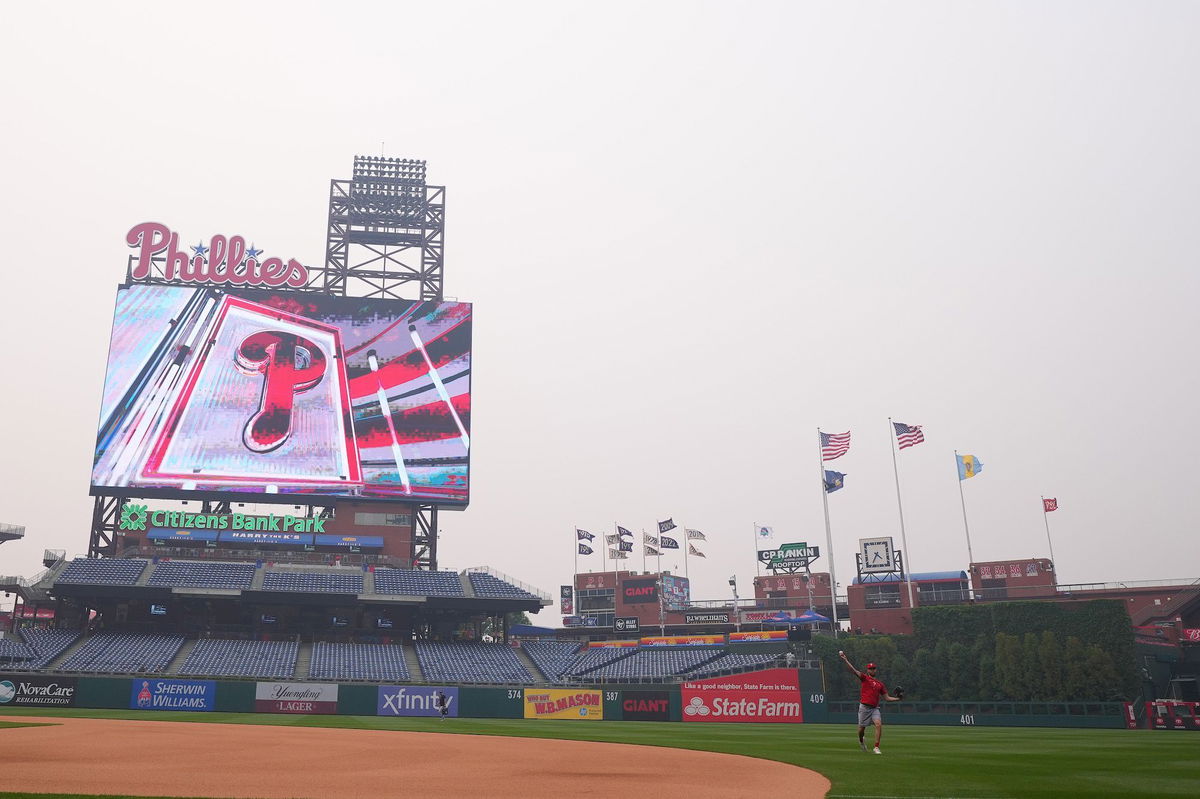 <i>Mitchell Leff/Getty Images</i><br/>Zack Wheeler of the Philadelphia Phillies warms up at Citizens Bank Park on June 7.