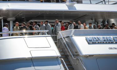 Survivors arrive in Kalamata on board the Mayan Queen superyacht.