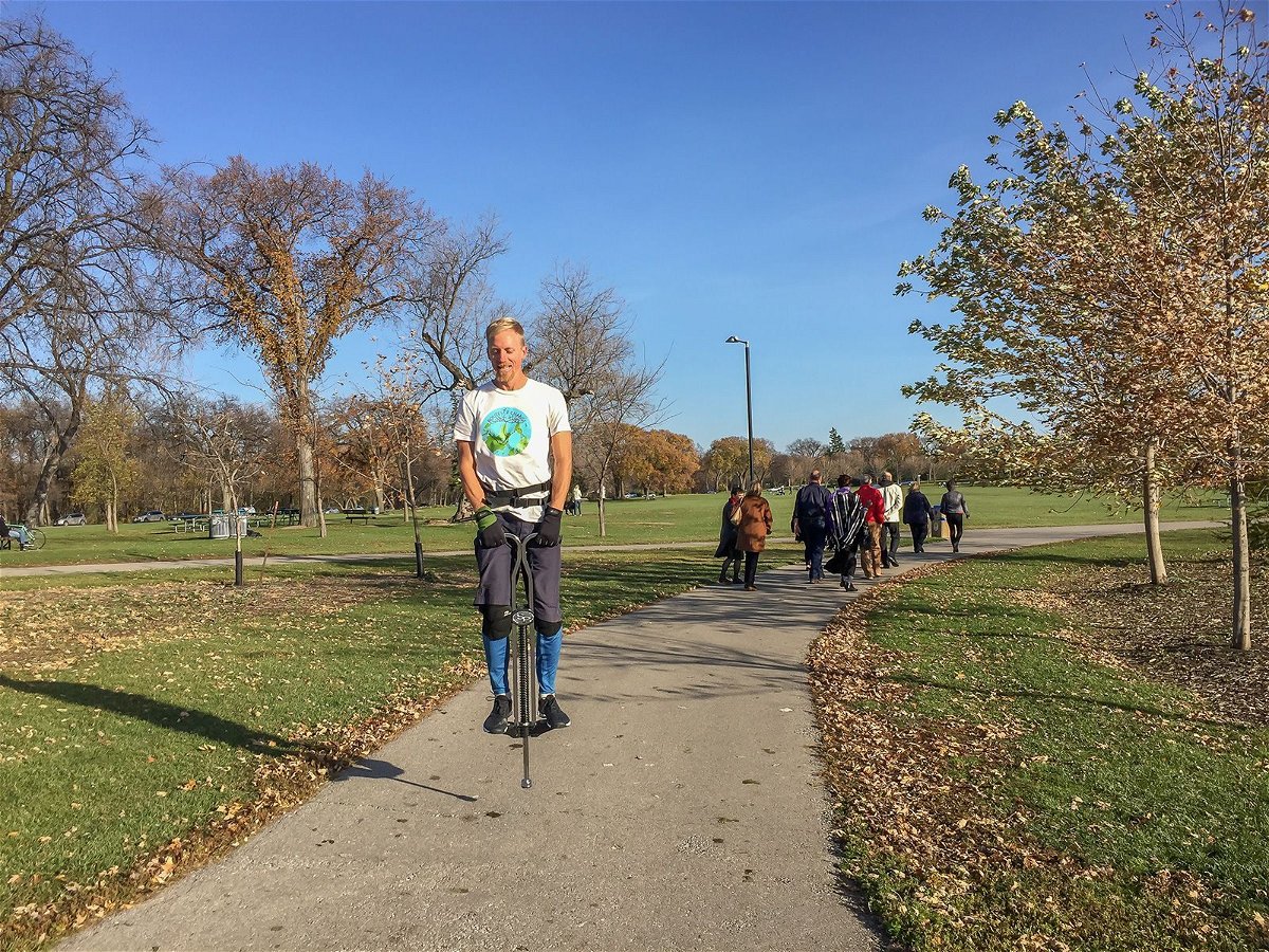 <i>Routes of Change</i><br/>Pukonen traveled on a pogo stick  through the Canadian city of Winnipeg for 10 kilometers.