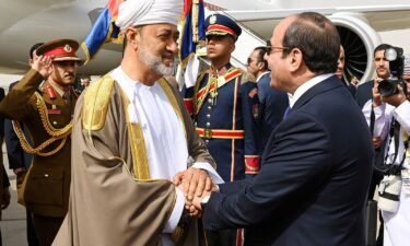 Egypt's President Abdel Fattah al-Sisi shakes hands with Oman's Sultan Haitham bin Tariq in Cairo on May 21.