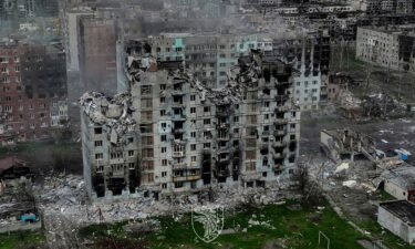 An aerial view shows destruction in the frontline city of Bakhmut