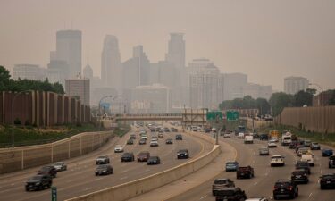 A haze enveloped Minneapolis as seen from the south across I-35W on Wednesday.