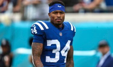 Indianapolis Colts cornerback Isaiah Rodgers Sr. during warm-ups before a game against the Jacksonville Jaguars on September 18