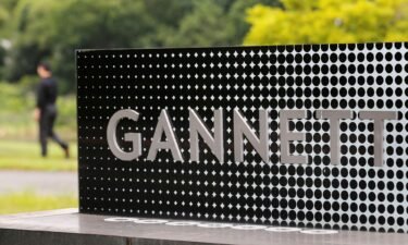 The logo of Gannett Co is seen outside their corporate headquarters in McLean