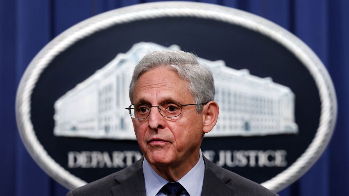 <i>Kevin Dietsch/Getty Images/File</i><br/>Attorney General Merrick Garland speaks at a press conference at the U.S. Department of Justice on on October 24