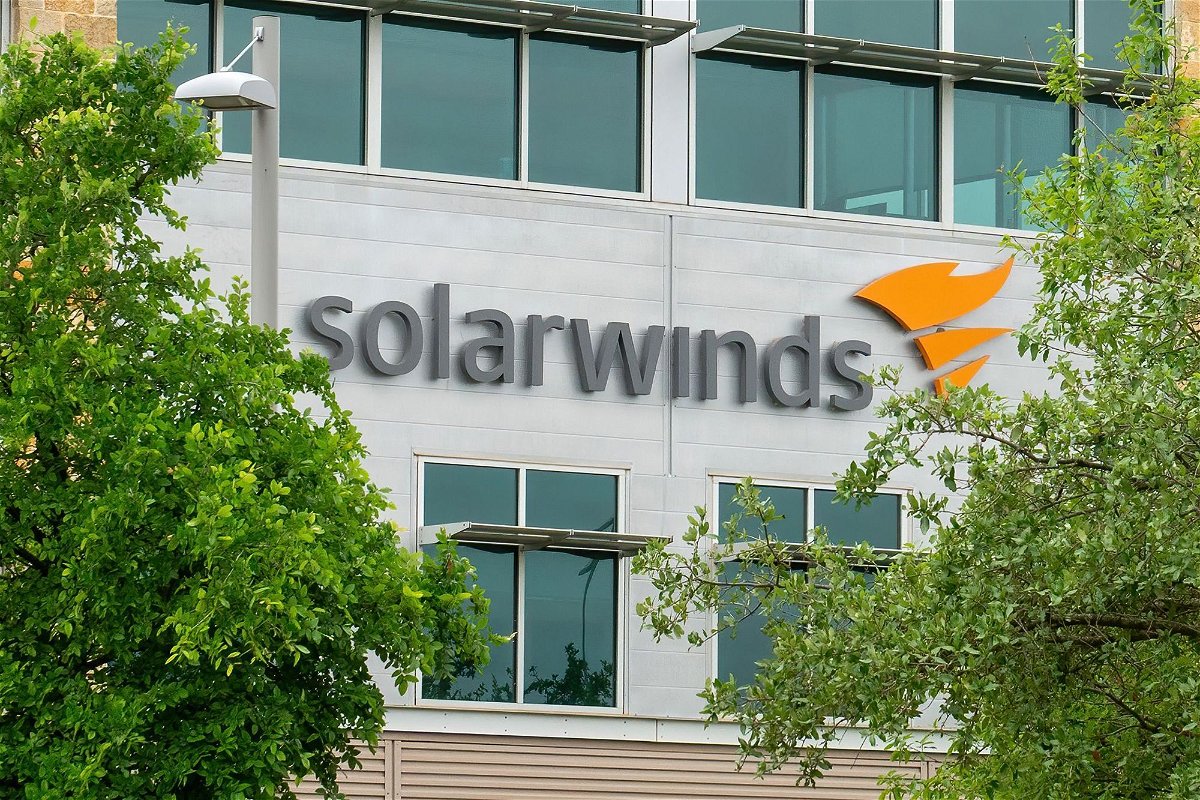 <i>Suzanne Cordeiro/AFP/Getty Images</i><br/>The SolarWinds Corp. logo is seen on a sign at the headquarters in Austin