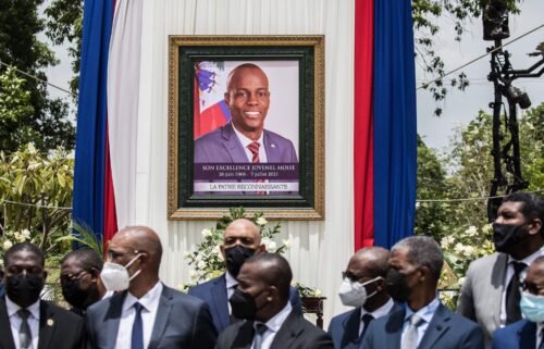 Officials attend a ceremony in honor of late Haitian President Jovenel Moise at the National Pantheon Museum in Port-au-Prince