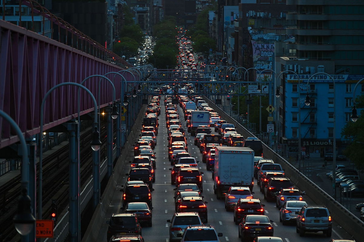 <i>Erik Pendzich/Shutterstock</i><br/>Vehicles sit in traffic while exiting the Williamsburg Bridge on May 10 in New York City.