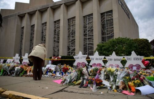 Mourners visited the memorial outside the Tree of Life Synagogue on October 31