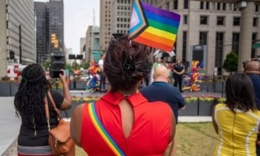 Detroit officials and residents gathered for the annual pride flag raising in Spirit Plaza.