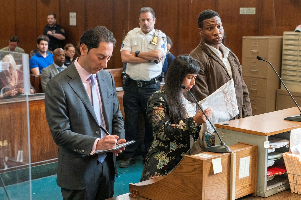 <i>Steven Hirsch/Pool/Reuters</i><br/>Actor Jonathan Majors appeared at a New York State Supreme Court hearing on June 20.