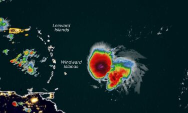 A satellite image shows Bret approaching the eastern Caribbean early Thursday.