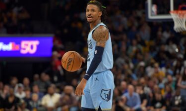 Ja Morant dribbles the ball during the first half of Game 5 of the Memphis Grizzlies' first round playoff series against the Los Angeles Lakers on April 26.