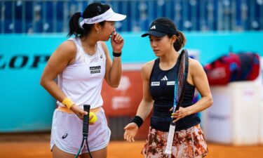 Miyu Kato (right) and Aldila Sutjiadi were disqualified from the French Open after a ball girl was hit by a ball on June 4. Sutjiadi and Kato are pictured here at the 2023 Mutua Madrid Open on April 29.