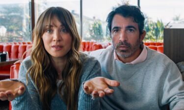 Kaley Cuoco and Chris Messina are pictured here in the Peacock series "Based on a True Story."